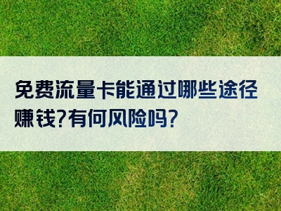 免费流量卡能通过哪些途径赚钱？有何风险吗？
