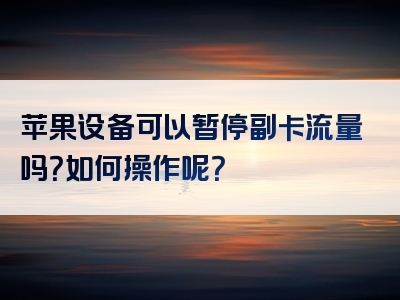 苹果设备可以暂停副卡流量吗？如何操作呢？