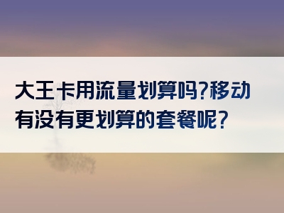 大王卡用流量划算吗？移动有没有更划算的套餐呢？