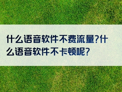 什么语音软件不费流量？什么语音软件不卡顿呢？