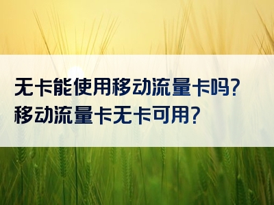 无卡能使用移动流量卡吗？移动流量卡无卡可用？