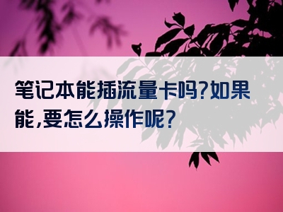 笔记本能插流量卡吗？如果能，要怎么操作呢？