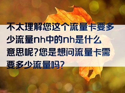 不太理解您这个流量卡要多少流量nh中的nh是什么意思呢？您是想问流量卡需要多少流量吗？