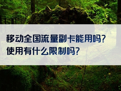 移动全国流量副卡能用吗？使用有什么限制吗？