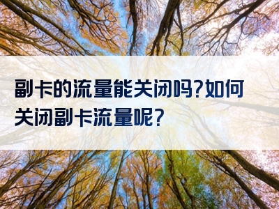 副卡的流量能关闭吗？如何关闭副卡流量呢？