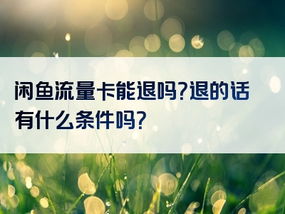 闲鱼流量卡能退吗？退的话有什么条件吗？