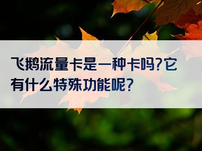 飞鹅流量卡是一种卡吗？它有什么特殊功能呢？
