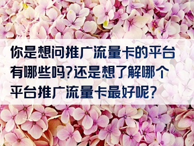 你是想问推广流量卡的平台有哪些吗？还是想了解哪个平台推广流量卡最好呢？