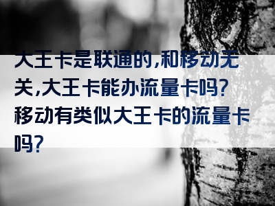 大王卡是联通的，和移动无关，大王卡能办流量卡吗？移动有类似大王卡的流量卡吗？