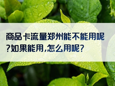 商品卡流量郑州能不能用呢？如果能用，怎么用呢？