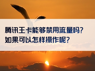 腾讯王卡能够禁用流量吗？如果可以怎样操作呢？