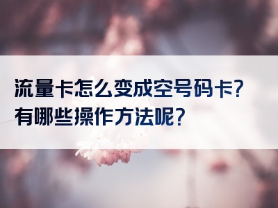 流量卡怎么变成空号码卡？有哪些操作方法呢？