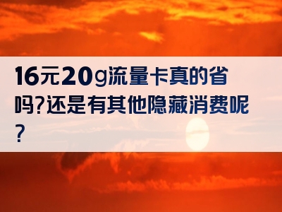 16元20g流量卡真的省吗？还是有其他隐藏消费呢？